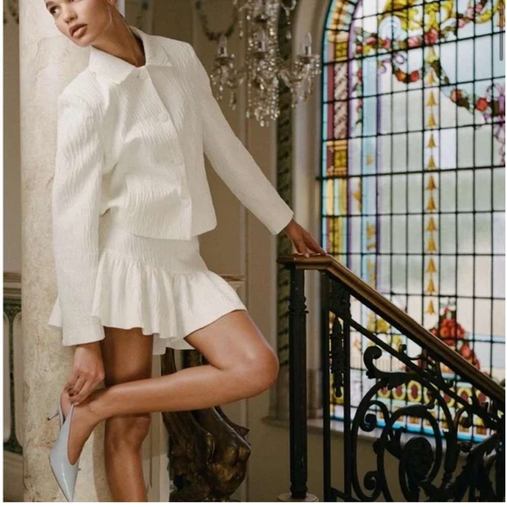 Zara shiny effect fabric jacket and balloon skirt